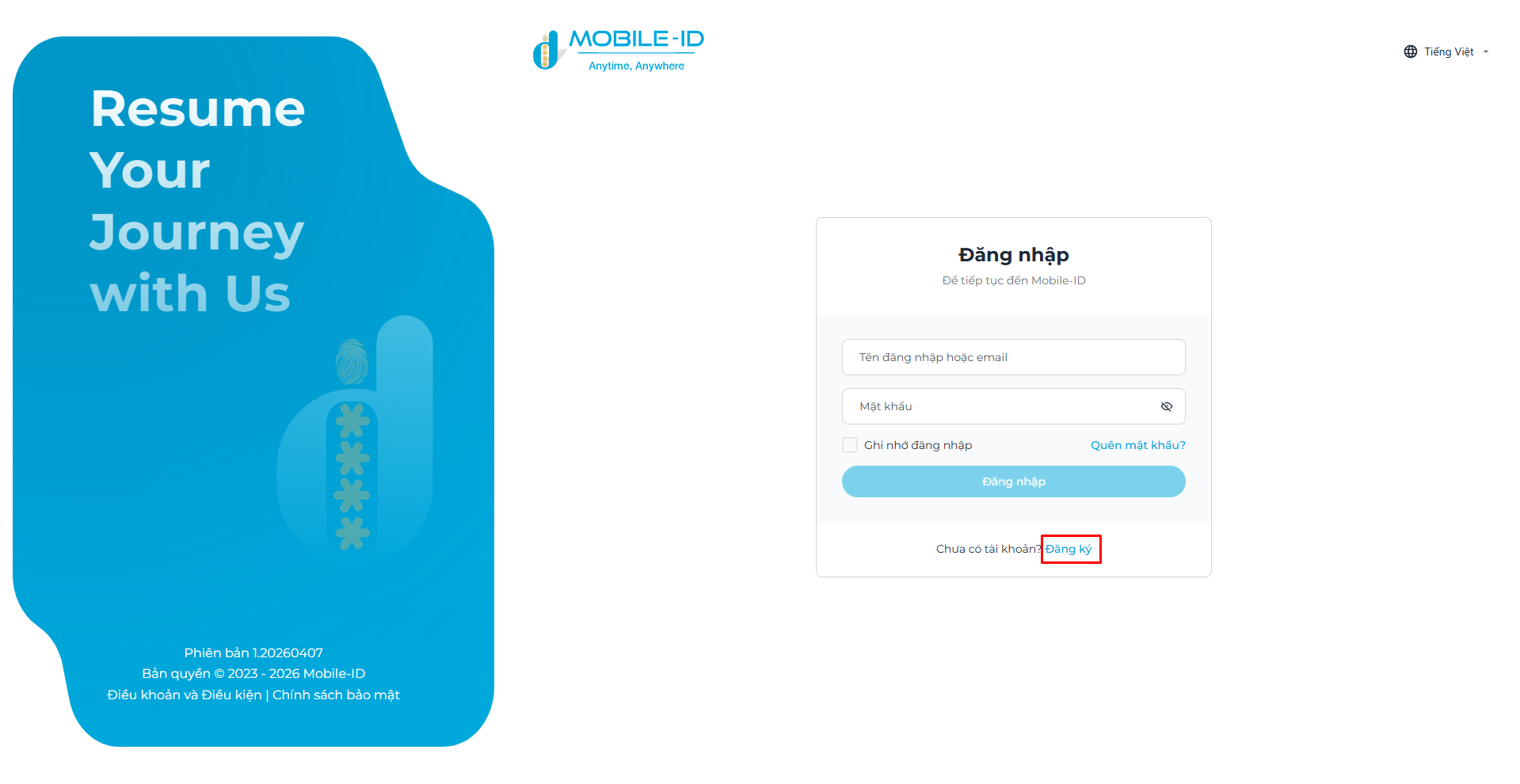 Click to register an account