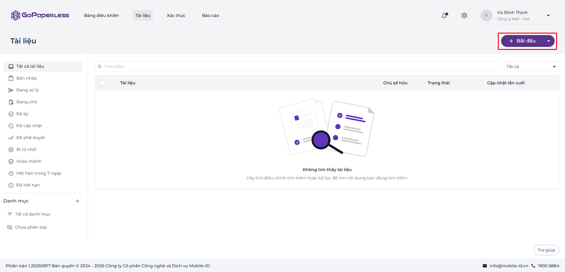 Start button to create a contract