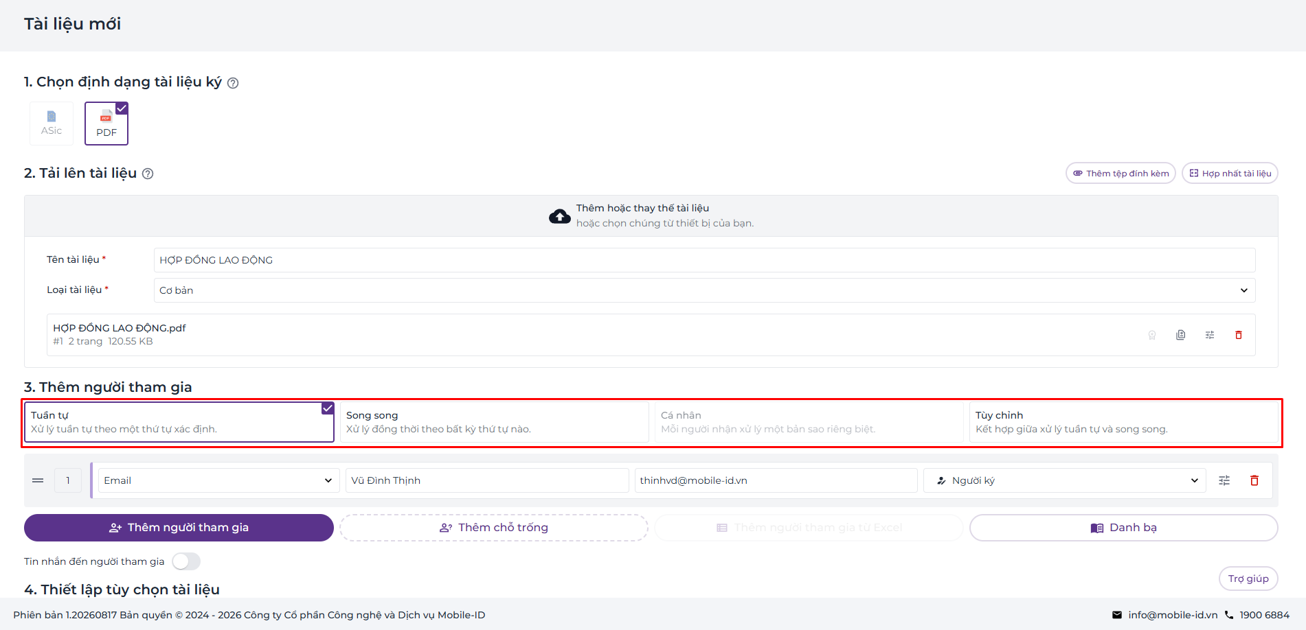 Four signing workflows — sequential, parallel, individual, custom