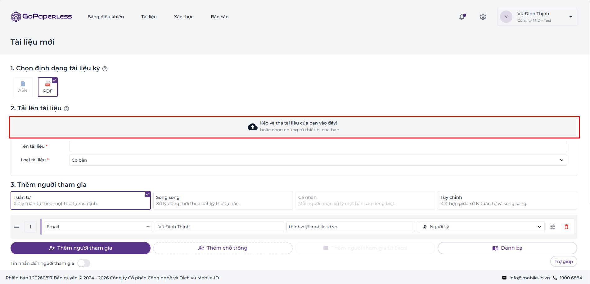 Document upload area — drag and drop or choose a file