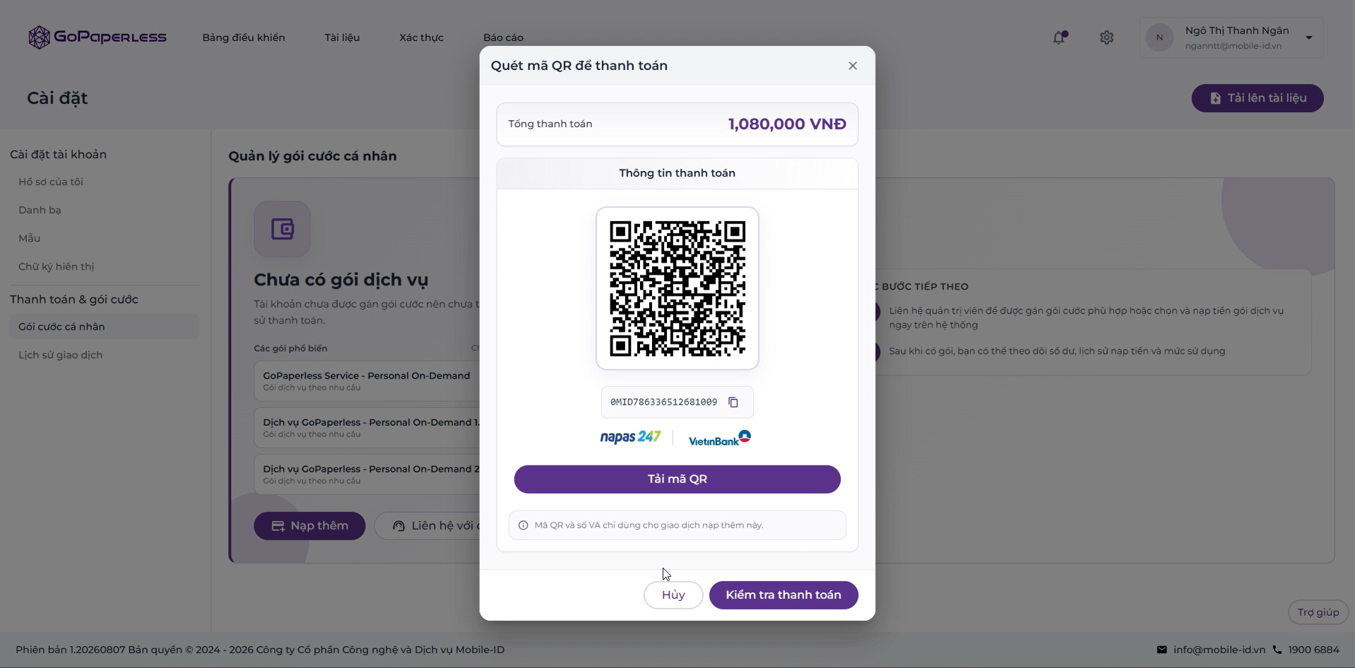 QR payment screen